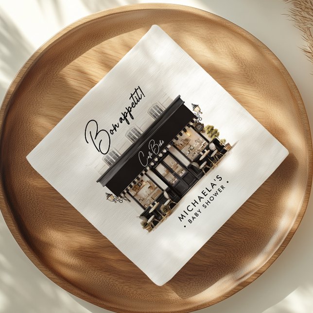 Café Bébé Black & White Bon Appétit Baby Shower Napkin (Creator Uploaded)