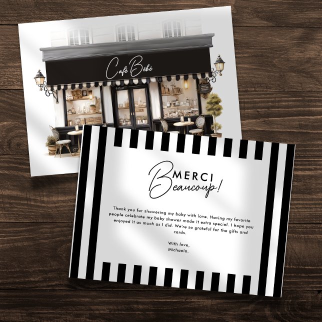 Café Bébé Black & White Paris Baby Shower Thank You Card (Creator Uploaded)