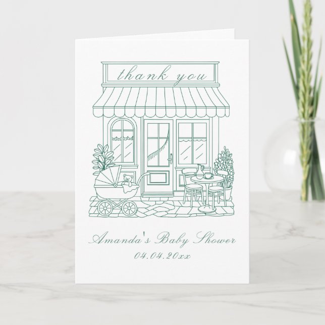 Cafe Bebe Bonjour Baby Shower Thank You Card (Front)