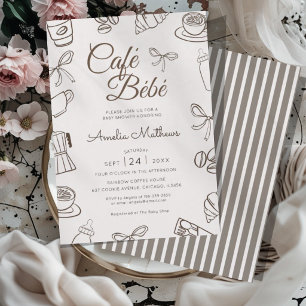 Cafe Bebe Brown Bow Baby Shower  Invitation