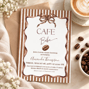 Cafe Bebe Brown Bow Coffee Baby Shower Invitation