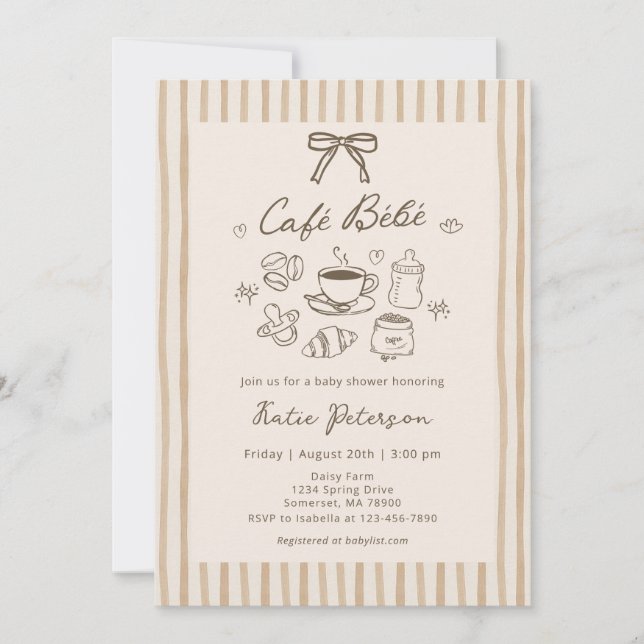 Cafe Bebe Brown Coffee Baby Shower Invitation  (Front)