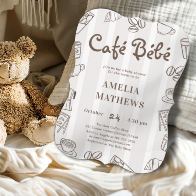 Cafe Bebe Brown Stripe Baby Shower Invitation (Creator Uploaded)