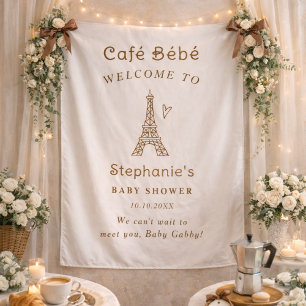 Cafe Bebe Coffee Baby Shower Fabric Welcome Sign Tapestry