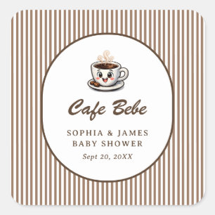 Cafe Bebe Cute Striped Baby Shower Favour Square Sticker
