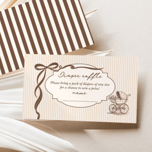 Cafe Bebe Diaper raffle Stripes Brown Baby shower Enclosure Card