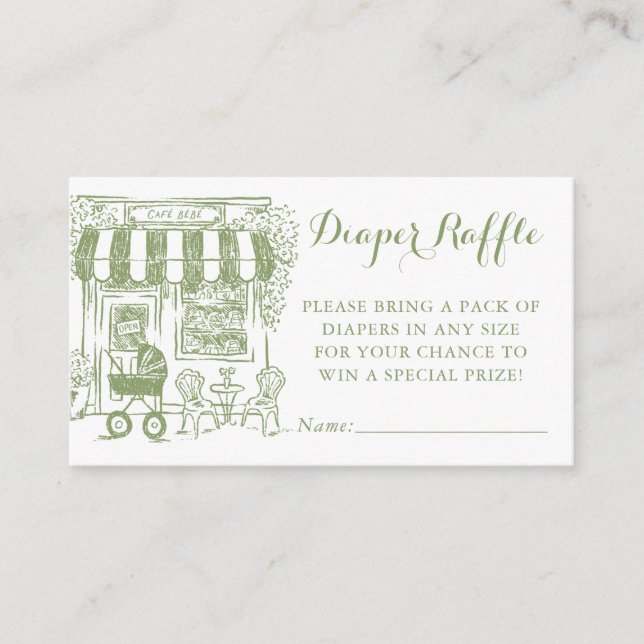 Cafe Bebe Diaper Raffle Ticket | Baby Shower Enclosure Card (Front)