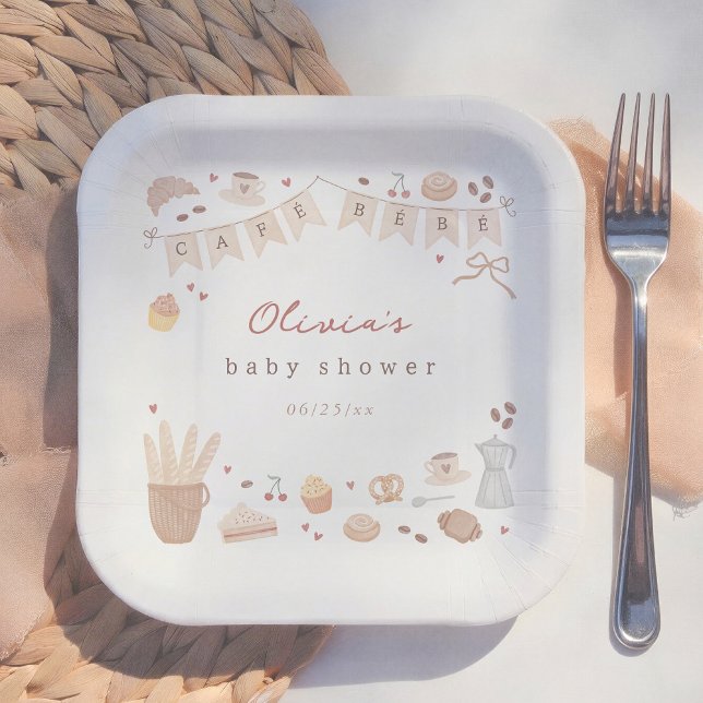 Cafe Bebe French Bakery Watercolor Baby Shower Paper Plate (Creator Uploaded)