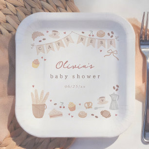 Cafe Bebe French Bakery Watercolor Baby Shower Paper Plate