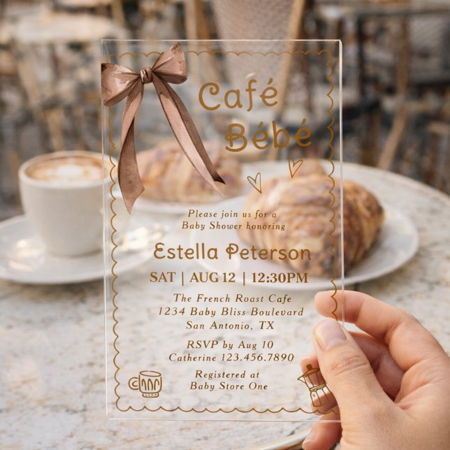 Cafe Bebe French Coffee Shop Themed Baby Shower Acrylic Invitations (Creator Uploaded)