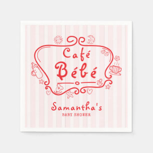 Café Bébé French Modern Pink Red Girl Baby Shower Napkin