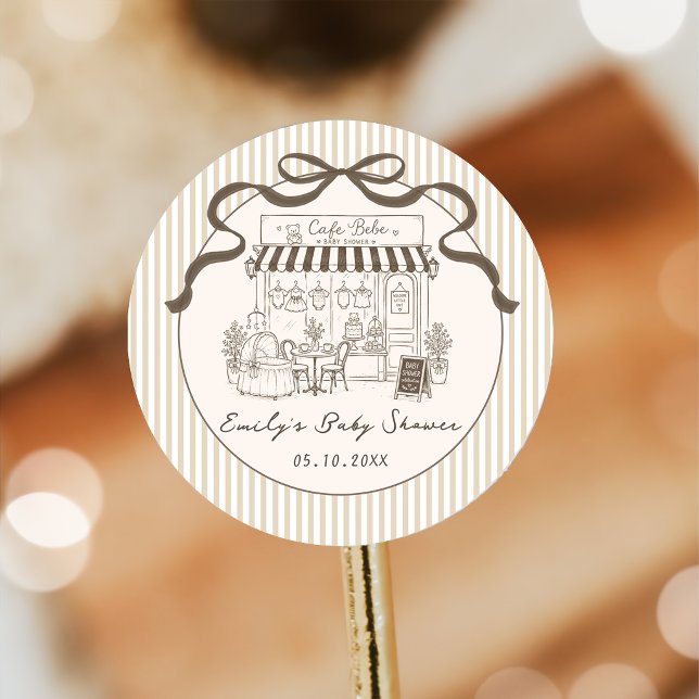 Cafe Bebe Gender Neutral Bow Baby Shower Sticker (Creator Uploaded)