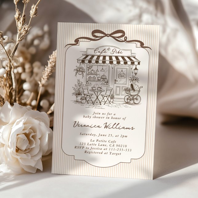 Cafe Bebe Gender Neutral Elegant Brown Baby Shower Invitation (Creator Uploaded)