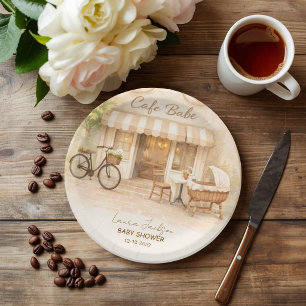 Cafe Bebe Gender Neutral Elegant Brown Baby Shower Paper Plate