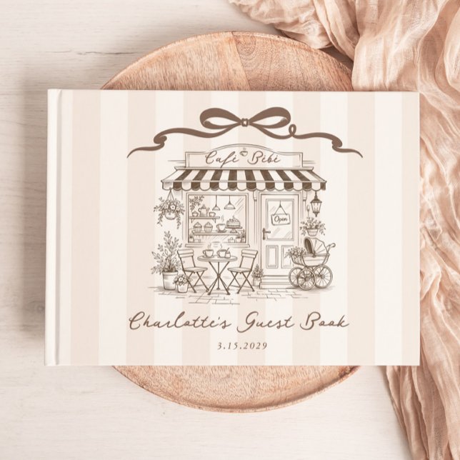 Cafe Bebe Gender neutral Handdrawn Bow Baby Shower Guest Book (Creator Uploaded)