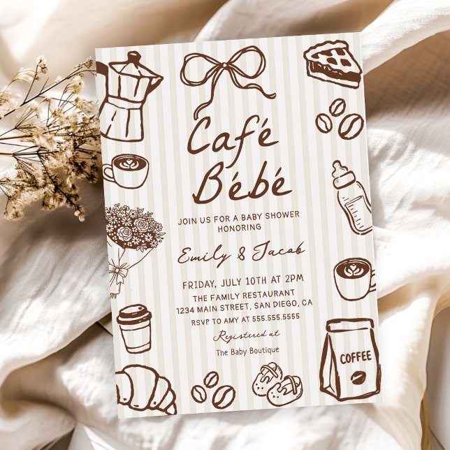 Cafe Bebe Hand Drawn Coffee Baby Shower Invitation (Creator Uploaded)