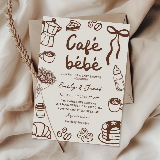 Cafe Bebe Hand Drawn Coffee Baby Shower Invitation (Creator Uploaded)