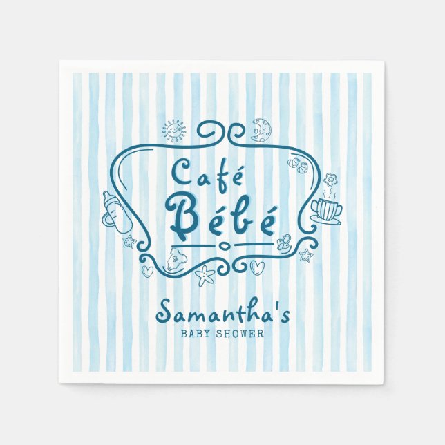 Café Bébé Modern French Blue Boy Baby Shower Napkin (Front)
