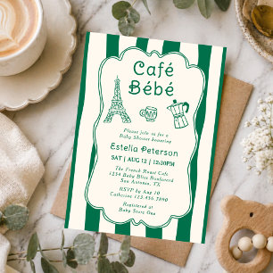 Cafe Bebe Paris Coffee Shop Cute Green Baby Brunch Invitation
