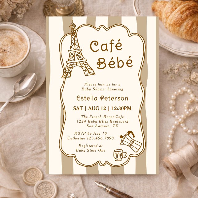 Cafe Bebe Parisian Coffee Shop Themed Baby Shower Invitation (Creator Uploaded)