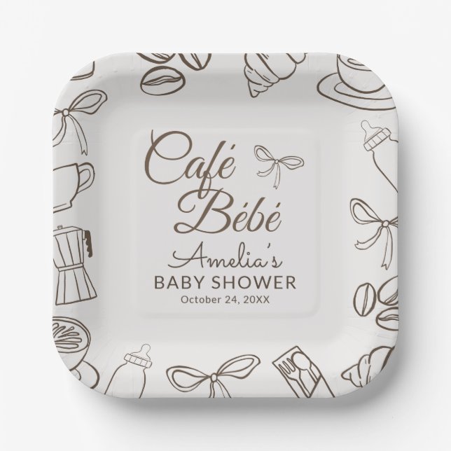 Cafe Bebe Whimsical Bow Baby Shower  Paper Plate (Front)