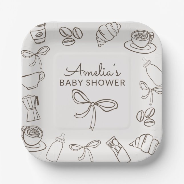 Cafe Bebe Whimsical Bow Baby Shower  Paper Plate (Front)