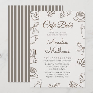 Cafe Bebe Whimsical Coffee & Bow Baby Shower  Invitation