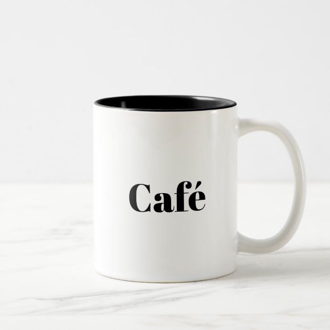 Café, black letters white Two-Tone coffee mug (Right)