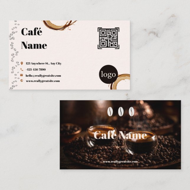 Café Business Card QR Code Coffee Splash (Front/Back)