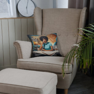 Café Chronicle: Retro Newsreader  Cushion