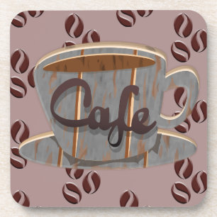 Cafe Coffee Cup and Coffee Beans Beverage Coaster