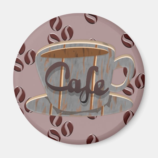 Cafe Coffee Cup and Coffee Beans Magnet (Front)
