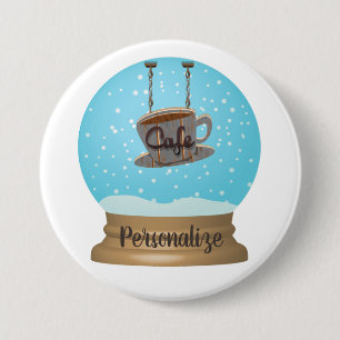 Cafe coffee cup sign snow globe button