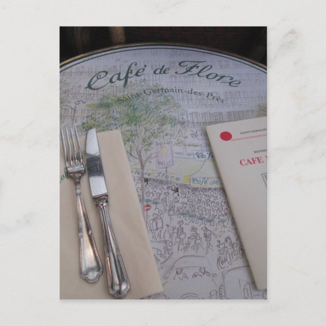 Cafe de Flore, Paris, France - Place Setting, Menu Postcard (Front)