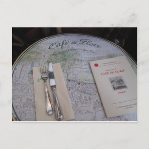 Cafe de Flore, Paris, France - Place Setting, Menu Postcard