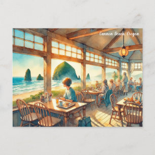 Cafe in Cannon Beach Oregon Travel Postcard