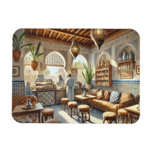 Cafe in Casablanca Morocco Watercolor Painting Magnet