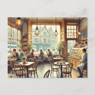 Cafe in Edinburgh Scotland Watercolor Painting Postcard