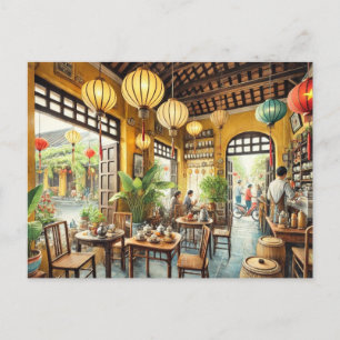 Cafe in Hoi An Vietnam Watercolor Painting Postcard
