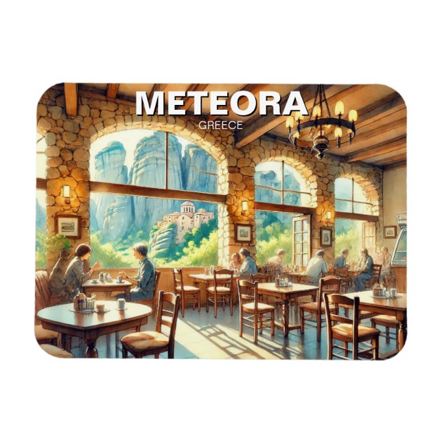 Cafe in Meteora Greece Travel Landscape Magnet (Horizontal)