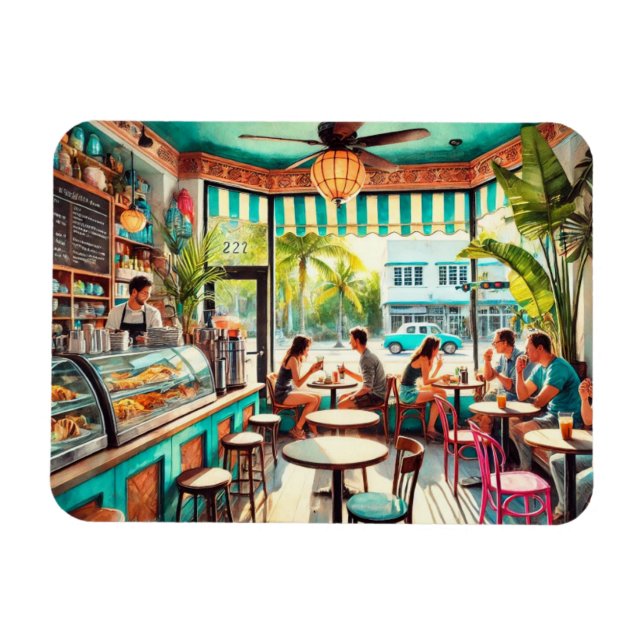 Cafe in Miami Watercolor Magnet (Horizontal)