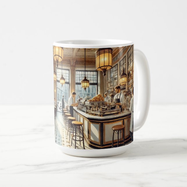 Cafe in Milan Watercolor Painting Mug (Front Right)