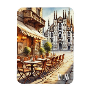Cafe in Milan Watercolor Painting Mug Magnet