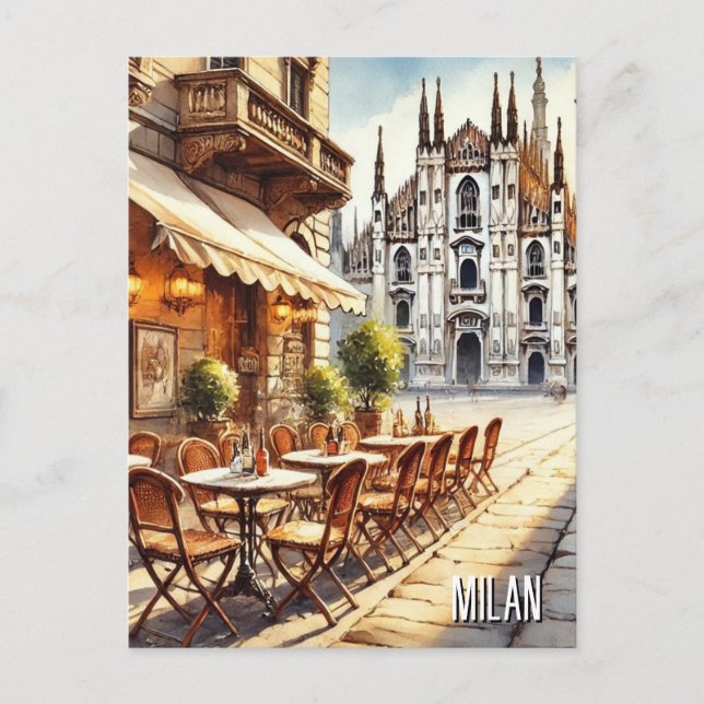 Cafe in Milan Watercolor Painting Mug Postcard (Front)