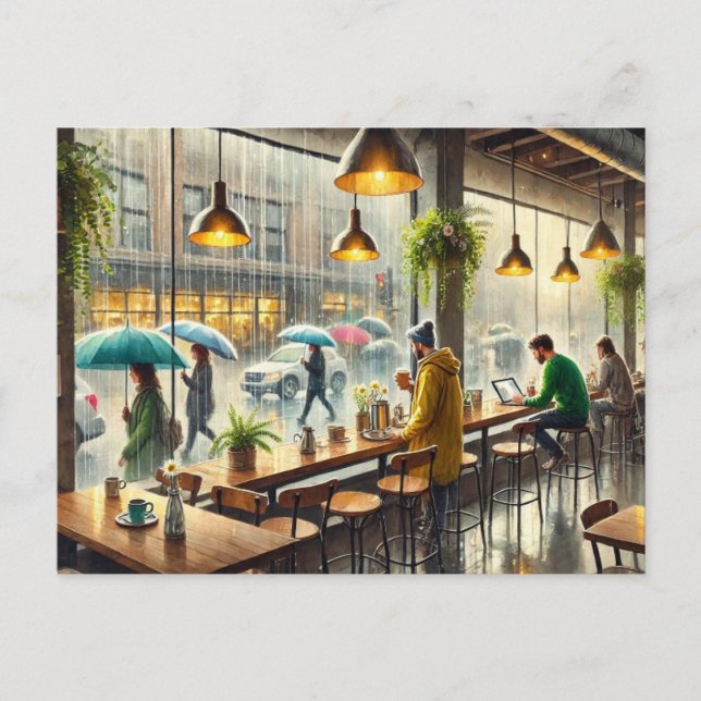 Cafe in Rainy Seattle Postcard (Front)