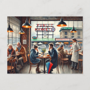 Cafe in Rainy Seattle Postcard