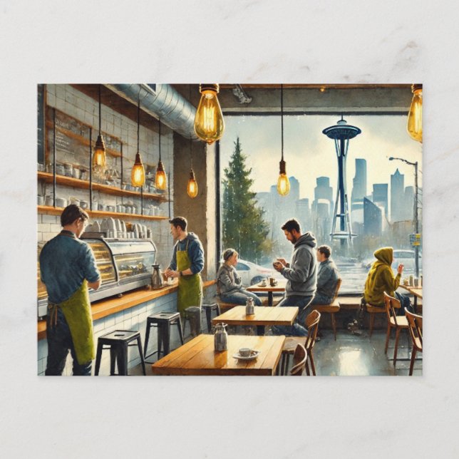 Cafe in Rainy Seattle Postcard (Front)