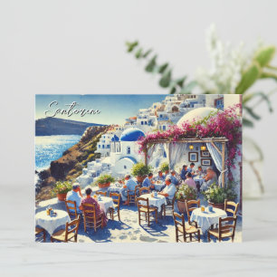 Cafe in Santorini Holiday Card