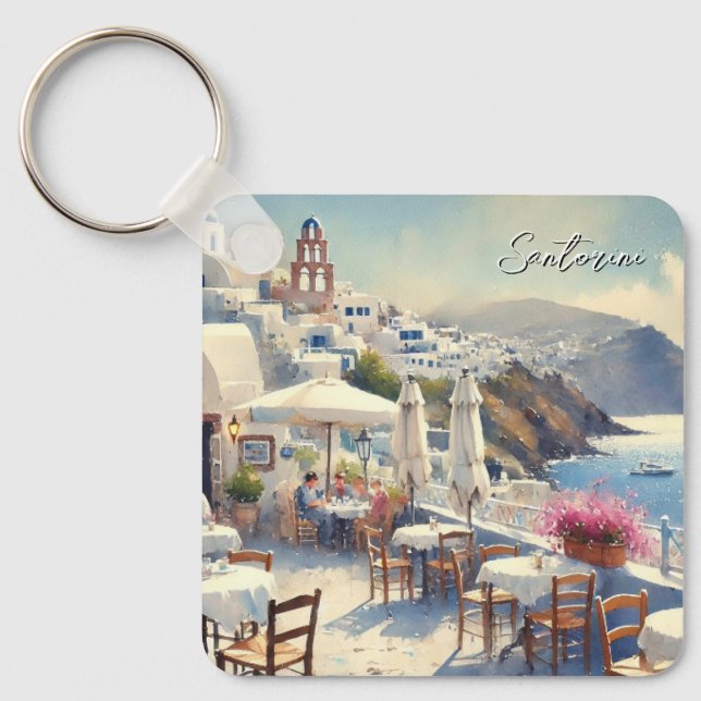 Cafe in Santorini Key Ring (Front)
