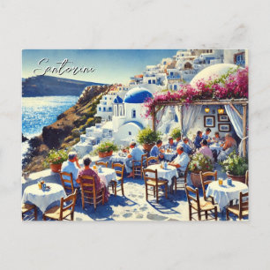 Cafe in Santorini Postcard